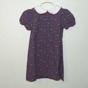Navy Dress with Pink Strawberry Print + White Peter Pan Collar Girls Size 4T
